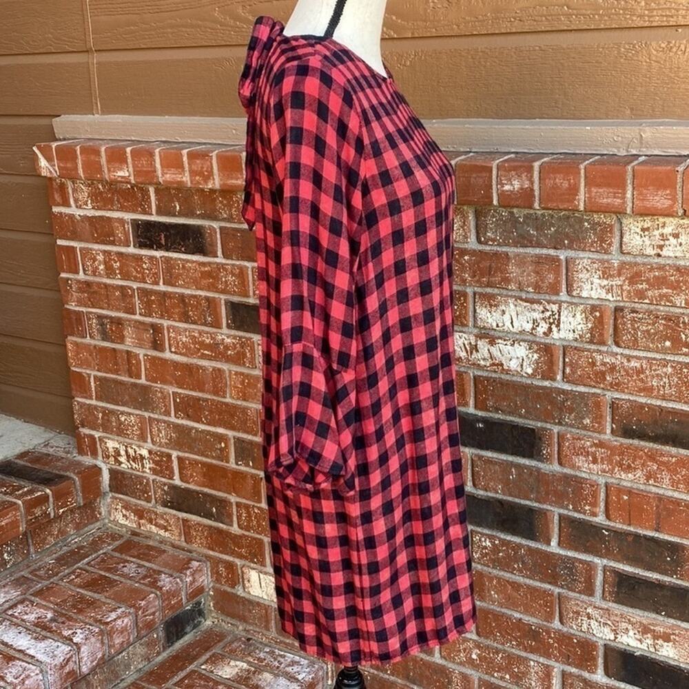 Cloth & Stone Red Buffalo Check Bell Sleeve Midi Dress Anthropologie Small - Picture 4 of 7